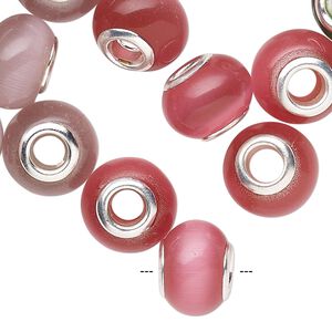 Bead mix, cat's eye glass (fiber optic glass) and silver-finished brass grommets, multicolored, 13x10mm-14x10mm rondelle. Sold per pkg of 18.
