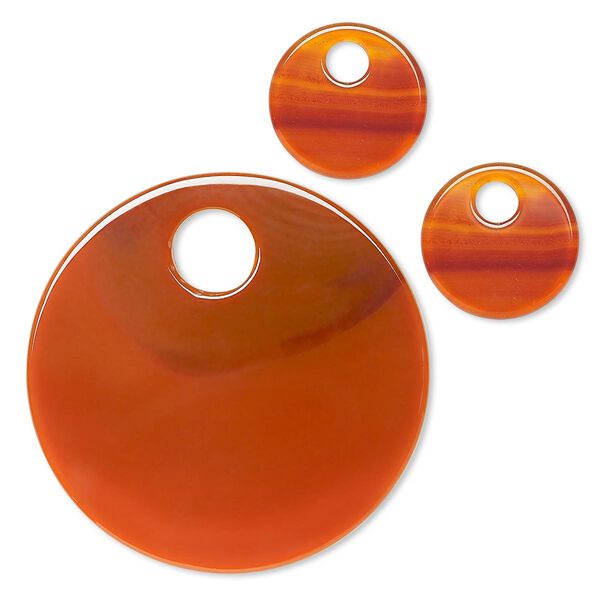 Focal and drop, red agate (dyed), (1) 52mm and (2) 20mm round go-go, B grade, Mohs hardness 6-1/2 to 7. Sold per 3-piece set. image number 0
