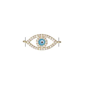 Link, gold-finished brass / cubic zirconia / enamel, multicolored, 16x8mm single-sided eye. Sold individually.