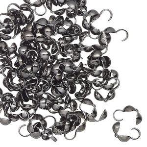 Bead tip, imitation rhodium-finished brass, 8x4mm bottom clamp-on with open loop. Sold per pkg of 100.