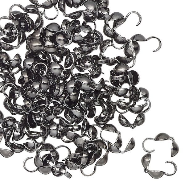 Bead tip, imitation rhodium-finished brass, 8x4mm bottom clamp-on with open loop. Sold per pkg of 100. image number 0