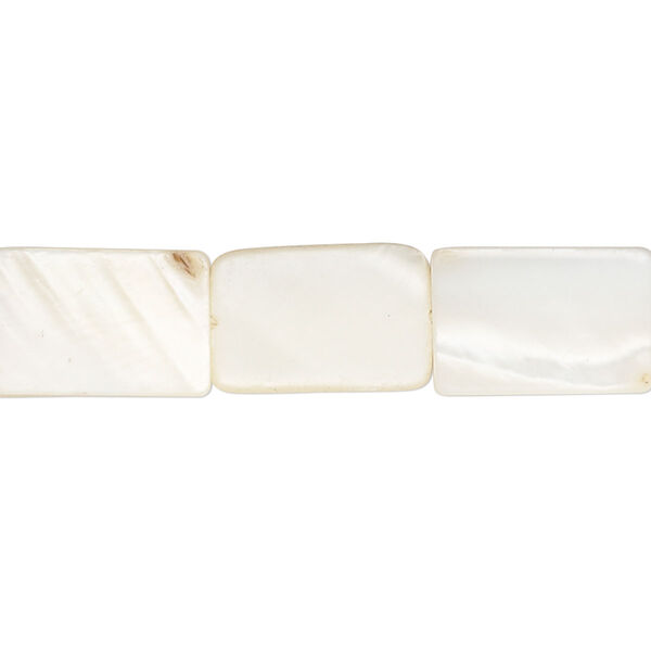 Bead, mother-of-pearl shell (natural / bleached), white, 15x10mm-16x10mm flat rectangle. Sold per 15" to 16" strand. image number 0