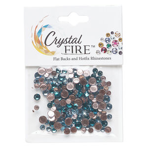 Flat back mix 1pkg144 blue zircon and aquamarine, Crystal FIRE&reg;, 3.0-4.8mm hotfix round SS12 / SS16 / SS20