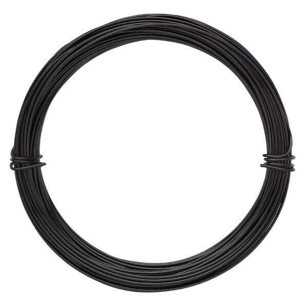Wire, anodized aluminum, black, 1mm round, 18 gauge. Sold per pkg of 45 feet. image number 0
