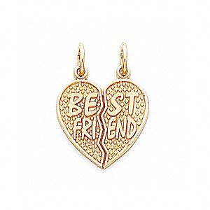 Charm, 14Kt gold, 17x16mm "Best Friend" heart. Sold individually.
