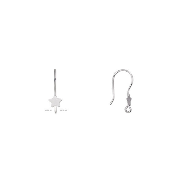 Ear wire, silver-plated stainless steel, 21mm fishhook with star and open loop, 21 gauge. Sold per pkg of 5 pairs. image number 0