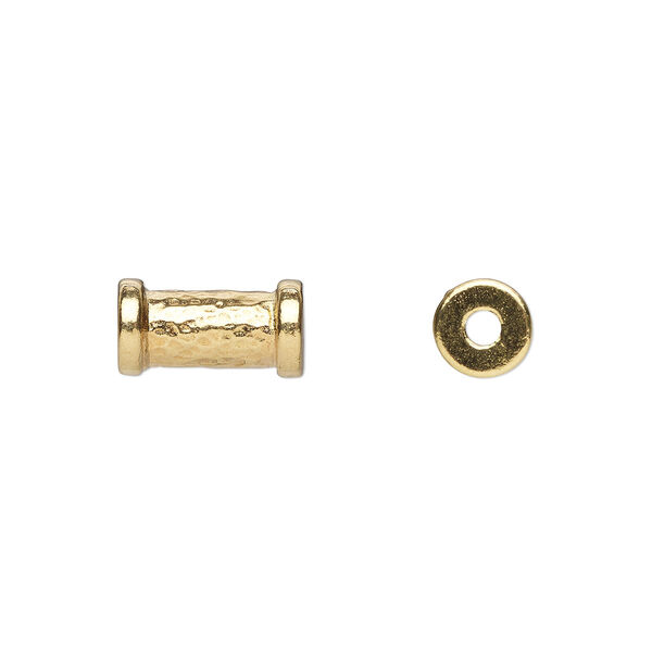 Bead, TierraCast®, "Soulful Spirit" collection, gold-plated pewter (tin-based alloy), 11x6mm hammered tube. Sold per pkg of 20. image number 0