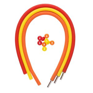 Bracelet cord, silicone and stainless steel, red / orange / yellow, 4mm round, 7-1/2 inches with pop-style clasp. Sold per pkg of 3.