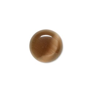 Cabochon, cat's eye glass (fiber optic glass), brown, 16mm calibrated round, quality grade. Sold per pkg of 6.