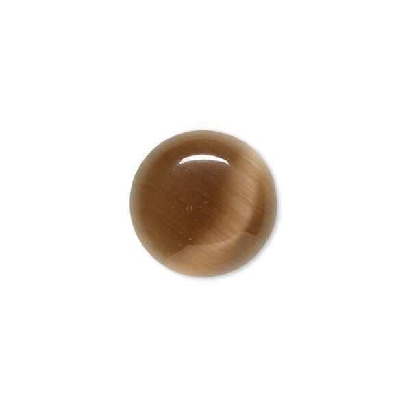 Cabochon, cat's eye glass (fiber optic glass), brown, 16mm calibrated round, quality grade. Sold per pkg of 6. image number 0