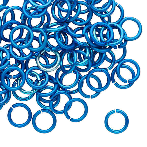 Jump ring, anodized tempered aluminum, light blue, 8mm round, 5.6mm inside diameter, 17 gauge. Sold per pkg of 100. image number 0