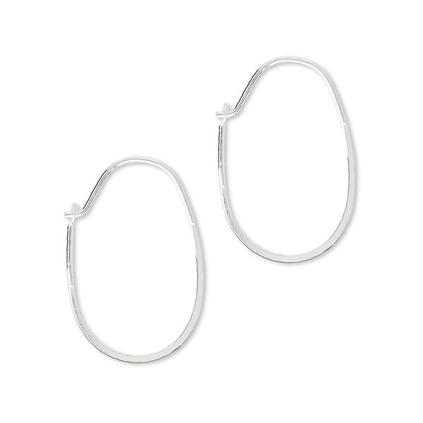 Earring, sterling silver, 21mm flat wire oval hoop. Sold per pkg of 5 pairs. image number 0