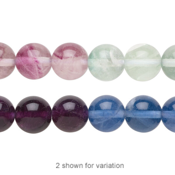 Bead, multi-fluorite (natural), 10mm round, A- grade, Mohs hardness 4. Sold per 15" to 16" strand. image number 0