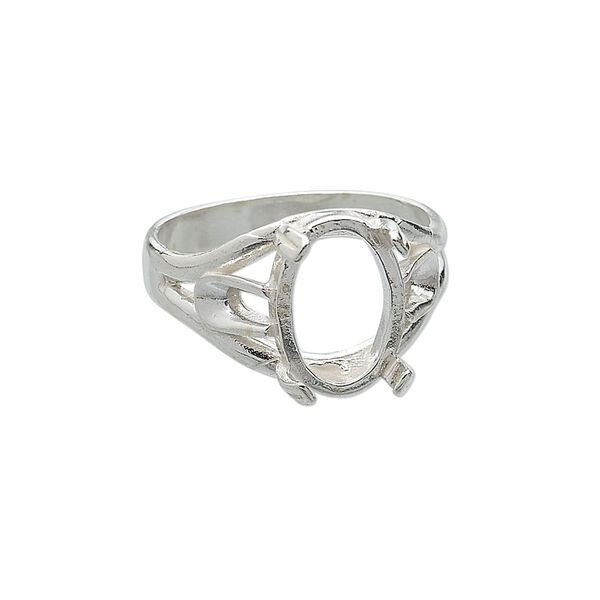 Ring, sterling silver, 14x10mm 4-prong oval setting, size 10. Sold individually. image number 0