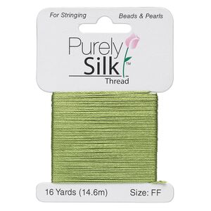 Thread, Purely Silk™, bright green, size FF. Sold per 16-yard card.