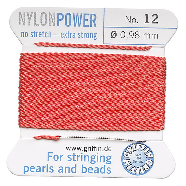 Thread, Griffin, nylon, coral, size #12. Sold per 2-meter card (approximately 78 inches). image number 0