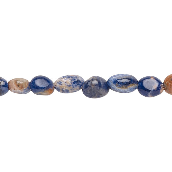Bead, orange sodalite (natural), small pebble, Mohs hardness 5 to 6. Sold per 8-inch strand, approximately 30 beads. image number 0