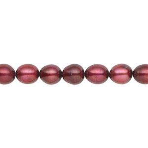 Pearl, cultured freshwater (dyed), black cherry, 6x3mm-7x4mm rice with 0.4-0.6mm hole, D grade, Mohs hardness 2-1/2 to 4. Sold per 15-inch strand.