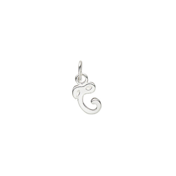 Charm, sterling silver, 8x7mm Champagne cursive alphabet letter "C." Sold individually. image number 0
