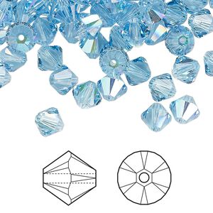 Bead 144pk aquamarine shimmer, Crystal Passions® 6mm bicone 5328