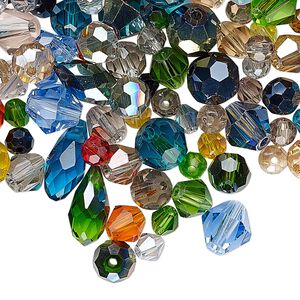 Bead mix, crystal, mixed colors, 4mm-12x6mm mixed shape. Sold per 50-gram pkg, approximately 220-280 beads.
