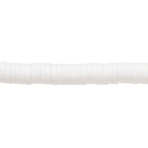 Bead, polymer clay, opaque white, 6x1-1/2mm heishi. Sold per pkg of (2) 16-inch strands.