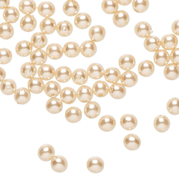 Bead 1pkg100 Czech pearl-coated glass druk, opaque champagne, 4mm round. image number 0