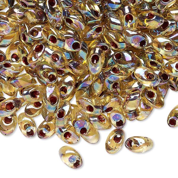 Seed bead, Miyuki, glass, pkg/250g, 7x4mm long magatama, translucent garnet inside dyed color light topaz, (LMA-2161). image number 0