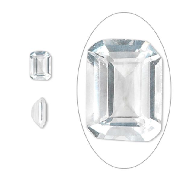 Gem, cubic zirconia, spinel white, 7x5mm faceted emerald-cut, Mohs hardness 8-1/2. Sold per pkg of 2. image number 0