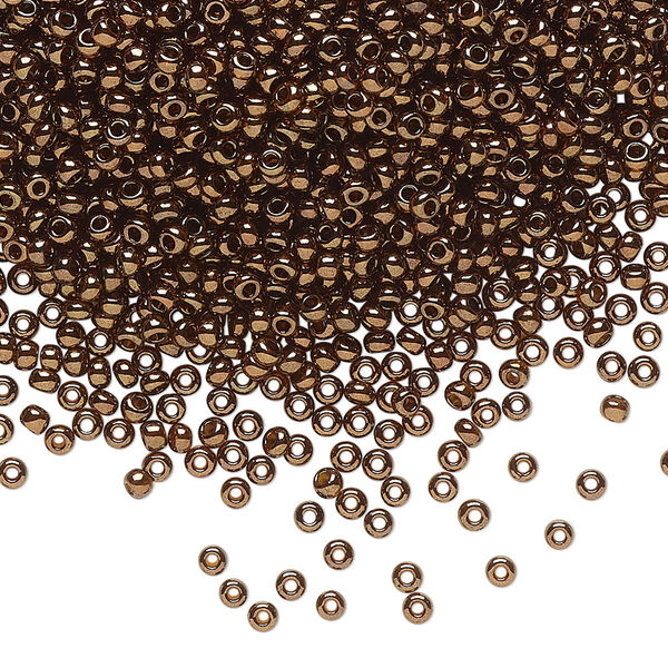 Seed bead, Preciosa Ornela Czech glass, pkg/50g, #11 rocaille, opaque bronze iris dark topaz, (19102). image number 0