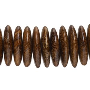 Bead, robles wood (waxed), pkg/8 inches, medium brown, 19x4.5mm-21x5.5mm hand-cut rondelle.