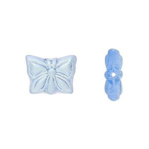 Bead, Preciosa Czech pressed glass, opaque light blue, half-coated matte blue luster , 15x12mm butterfly. Sold per pkg of 10.