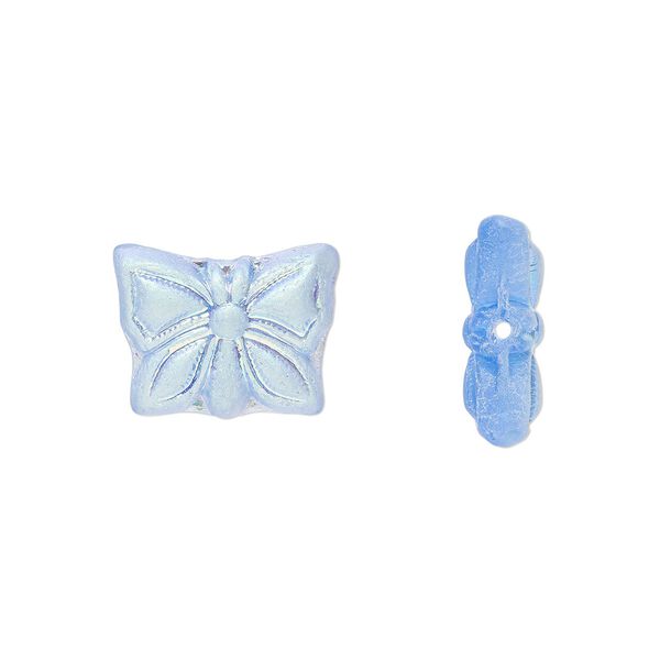 Bead, Preciosa Czech pressed glass, opaque light blue, half-coated matte blue luster , 15x12mm butterfly. Sold per pkg of 10. image number 0
