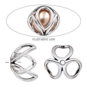 Bead cage, antique silver-plated "pewter" (zinc-based alloy), 18mm round with oval cutout design, fits up to 14mm bead. Sold per 2-piece set.