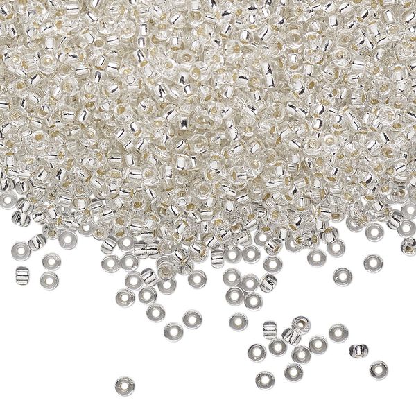 Seed bead, Miyuki, glass, pkg/250g, #11 rocaille, transparent silver-lined crystal clear, (RR-1). image number 0