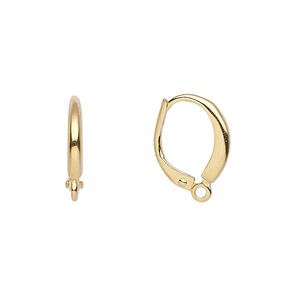 Ear wire leverback 1pkg100 gold-plated, 16mm / closed loop, brass 50 pair