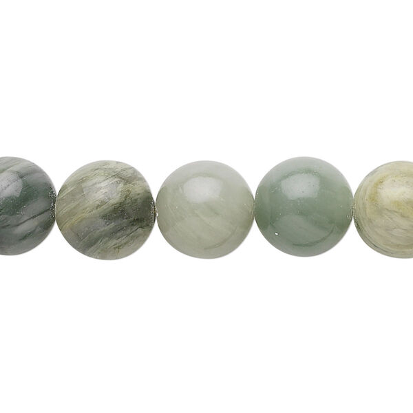 Bead, green line jasper (natural), 10mm round, B grade, Mohs hardness 6-1/2 to 7. Sold per 15-1/2" to 16" strand. image number 0