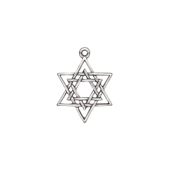 Drop, antiqued sterling silver, 16x15mm Star of David. Sold individually. image number 0