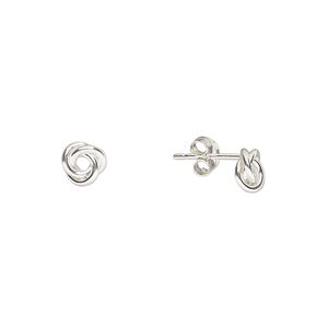 Earring, sterling silver, 6mm love knot. Sold per pair.