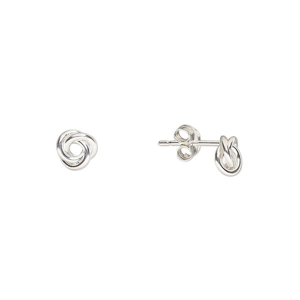 Earring, sterling silver, 6mm love knot. Sold per pair. image number 0