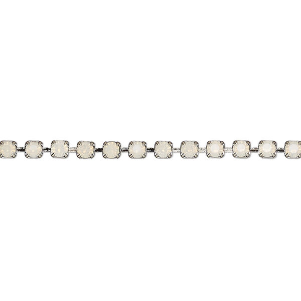 Cupchain, VINTAGE Crystal™, imitation rhodium-plated brass and crystal, white opal, 2.6mm round. Sold per pkg of 1 meter. image number 0