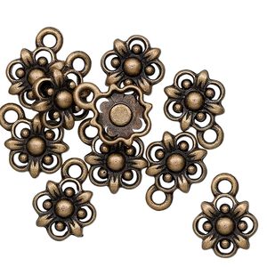 Charm, antique brass-finished "pewter" (zinc-based alloy), 10.5x10.5mm flower. Sold per pkg of 10.