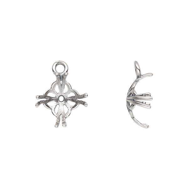 Drop, JBB Findings, antique silver-plated brass, 12mm round with 8-prong SS45 chaton setting. Sold per pkg of 2. image number 0