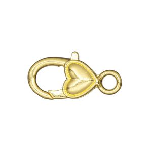 Clasp lobster claw 1pkg6 "pewter" (zinc alloy), 21x12.5mm double-sided heart, gold-finished 1-strand
