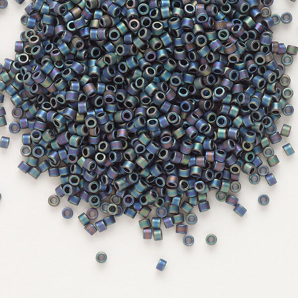 Seed bead, Delica®, glass, pkg/7.5g, #11 round, opaque matte rainbow black (DB-0871). image number 0