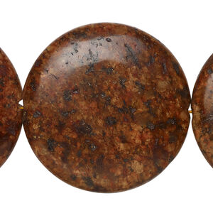 Rhyolite 1pkg1, puffed flat round bead, 14 inch 34-35mm