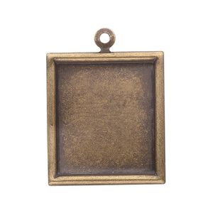Drop, antiqued brass, 28x25mm rectangle with 23x20mm rectangle cabochon setting. Sold per pkg of 4.