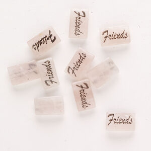 Rose quartz / enamel 1pkg10, "Friends" flat rectangle bead 13x8mm