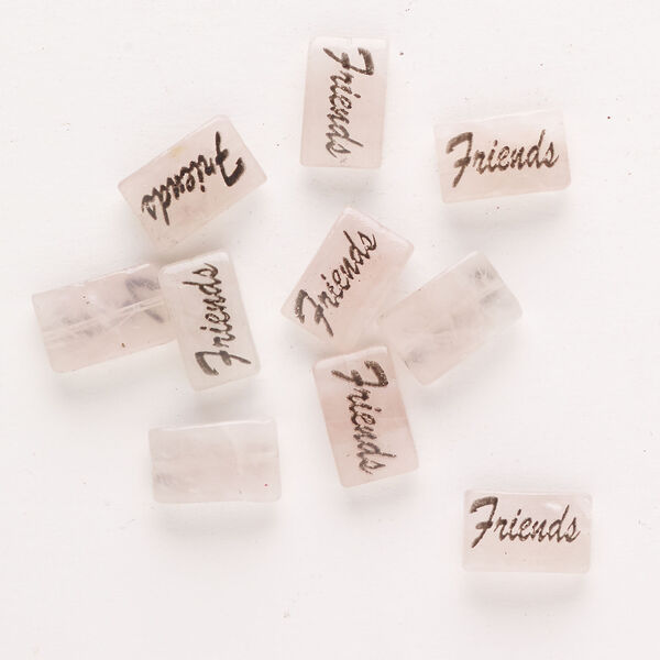 Rose quartz / enamel 1pkg10, "Friends" flat rectangle bead 13x8mm image number 0