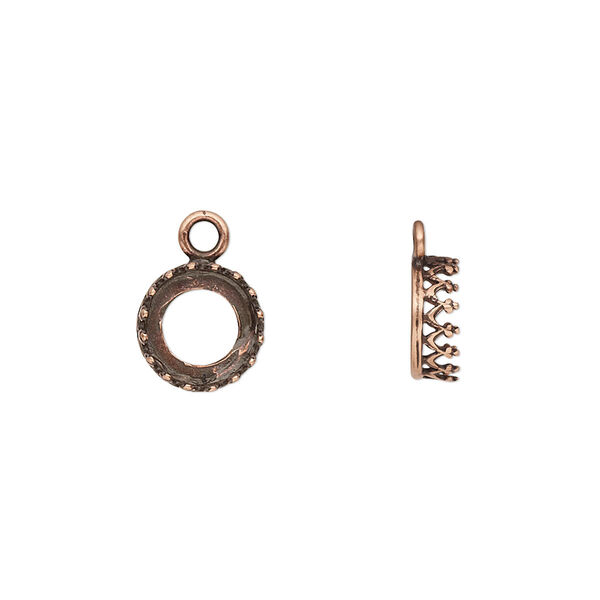 Drop, JBB Findings, antique copper-plated brass, 9mm round with open back and decorative trim, 8mm round bezel setting. Sold per pkg of 2. image number 0